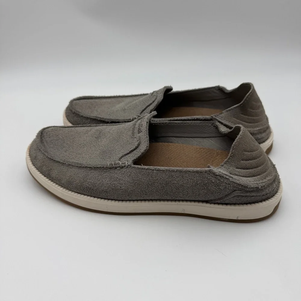 OluKai Kakaha Nia Mens Grey Suede Leather Slip On Loafers Shoes 10557-AUAU Sz 11